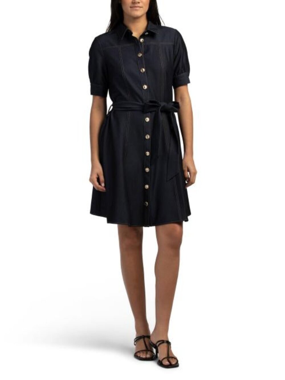 Nanette Lepore Denim Mini Dress NWT Button Front Belted Shirt Dress Stretch